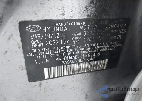 2012 Hyundai Elantra Limited (Ulsan Plant) z USA, uszkodzony, nr VIN KMHDH4AE7CU491459